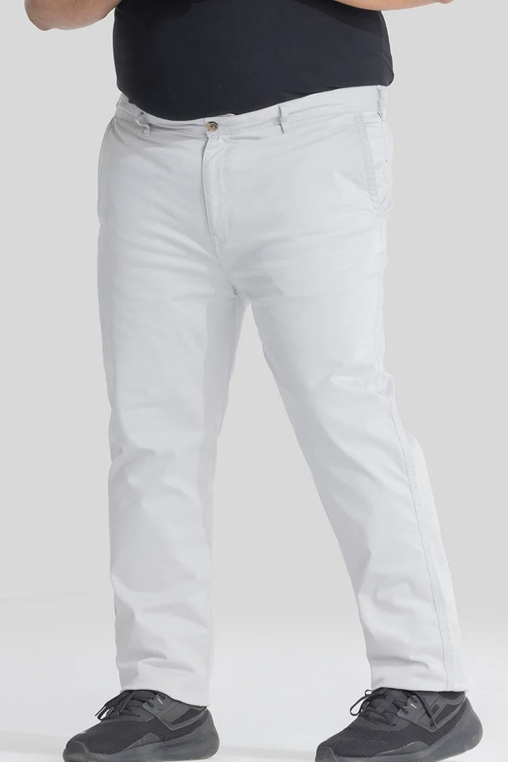 Seemly Off White Plain Regular Fit Plus Size Chinos