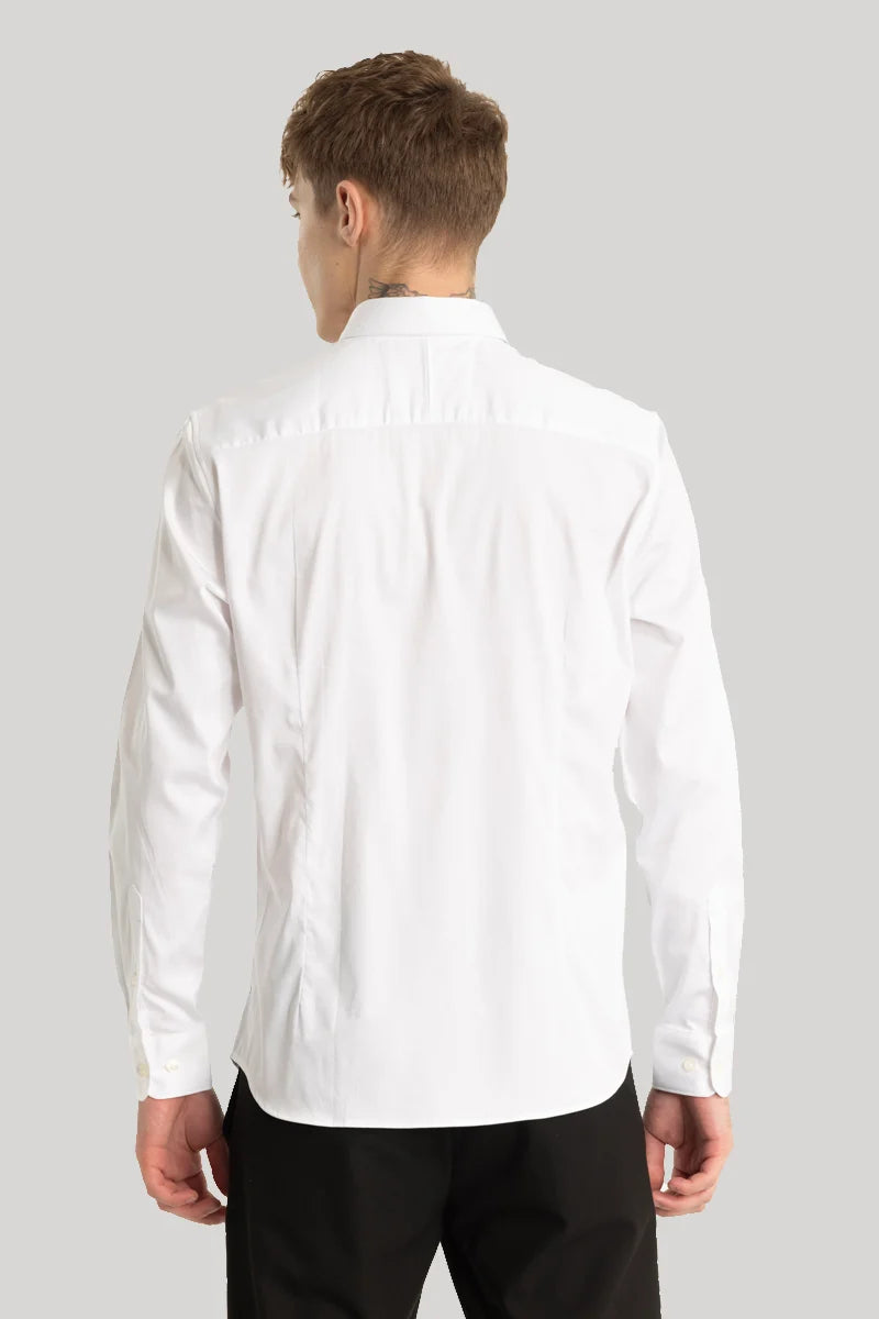 Satin Stretch White Plain Shirt