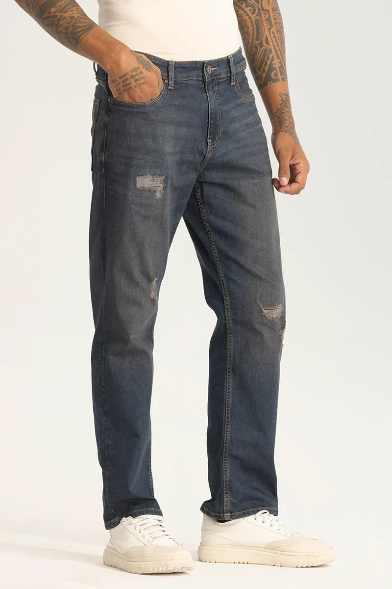 Grey Distressed Comfort Fit Jeans