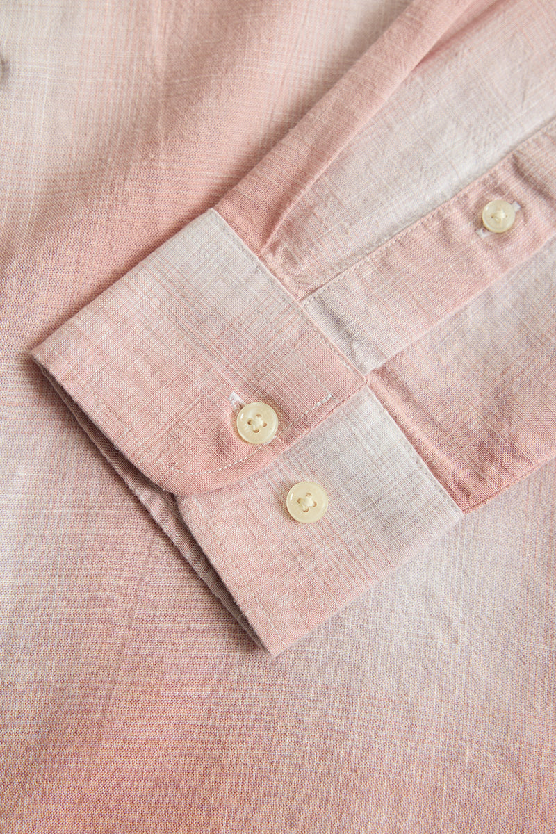 Light Pink Ombre Checks Linen Shirt