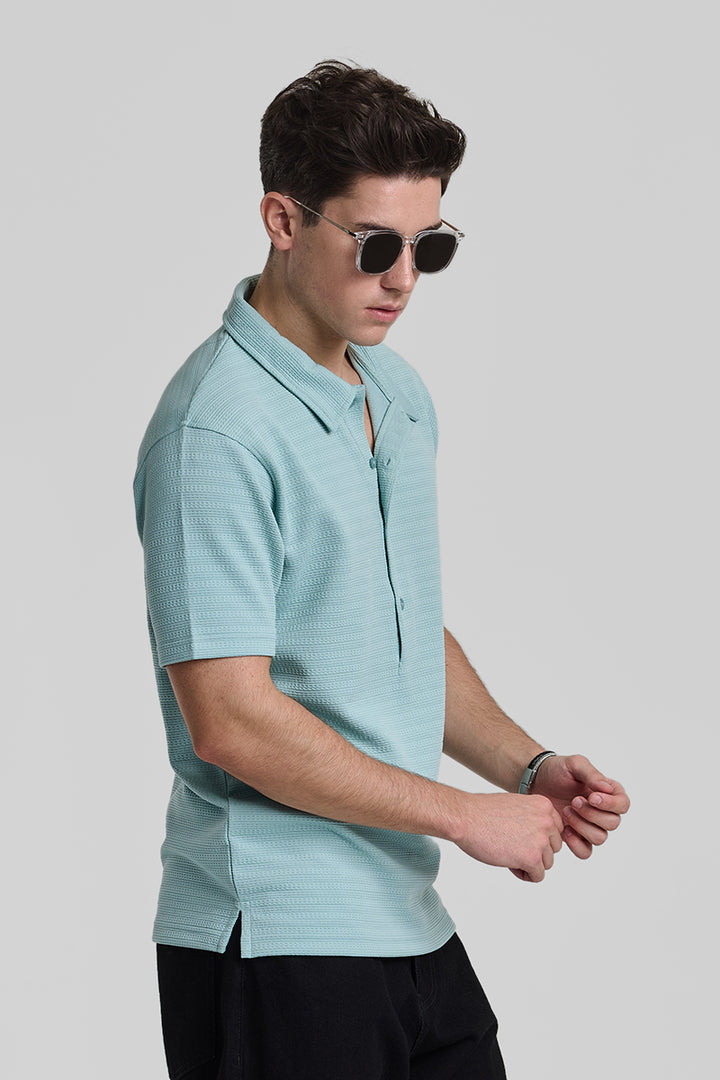 Turquoise Textured Polo T-Shirt