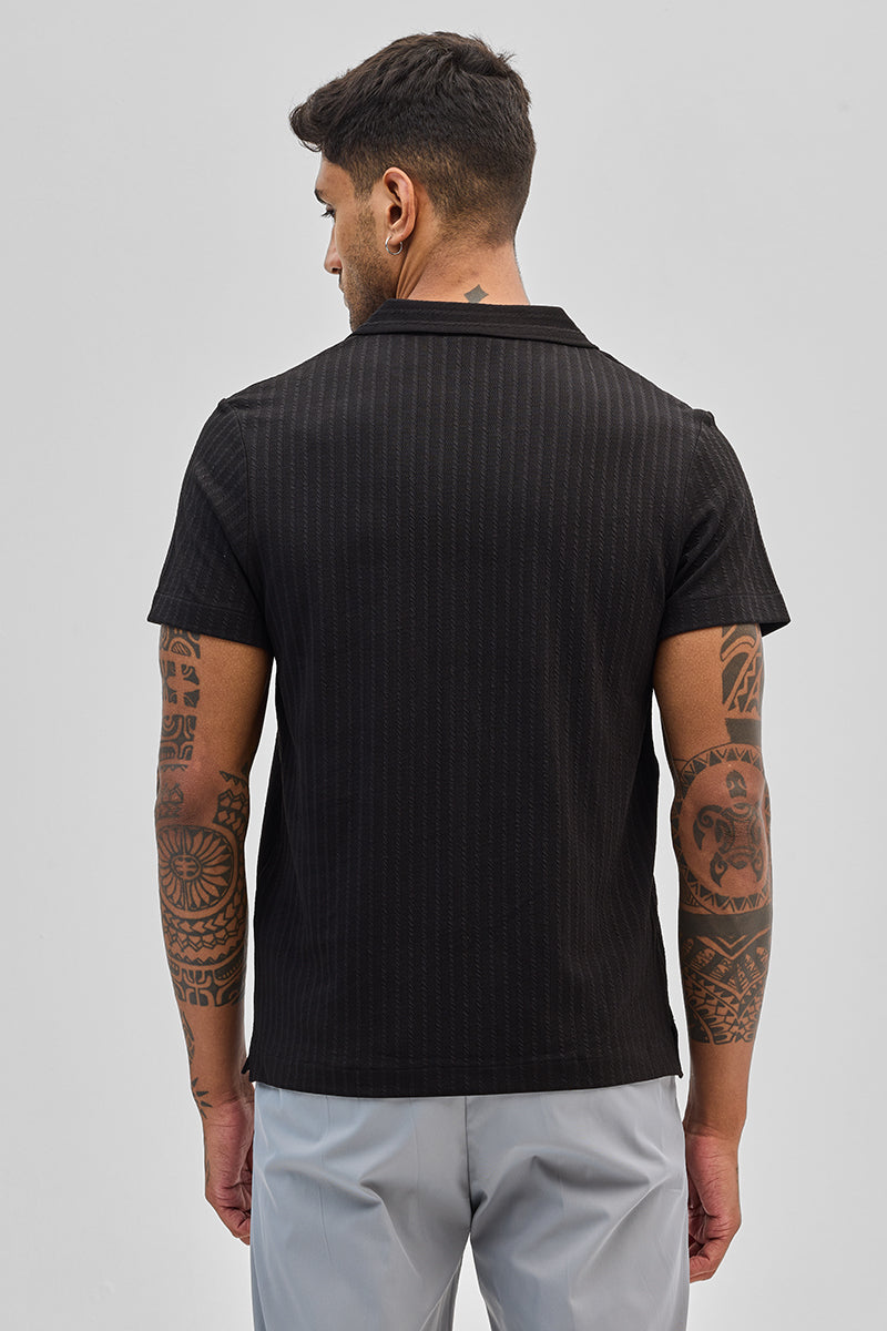 Black Textured Cuban T-Shirt