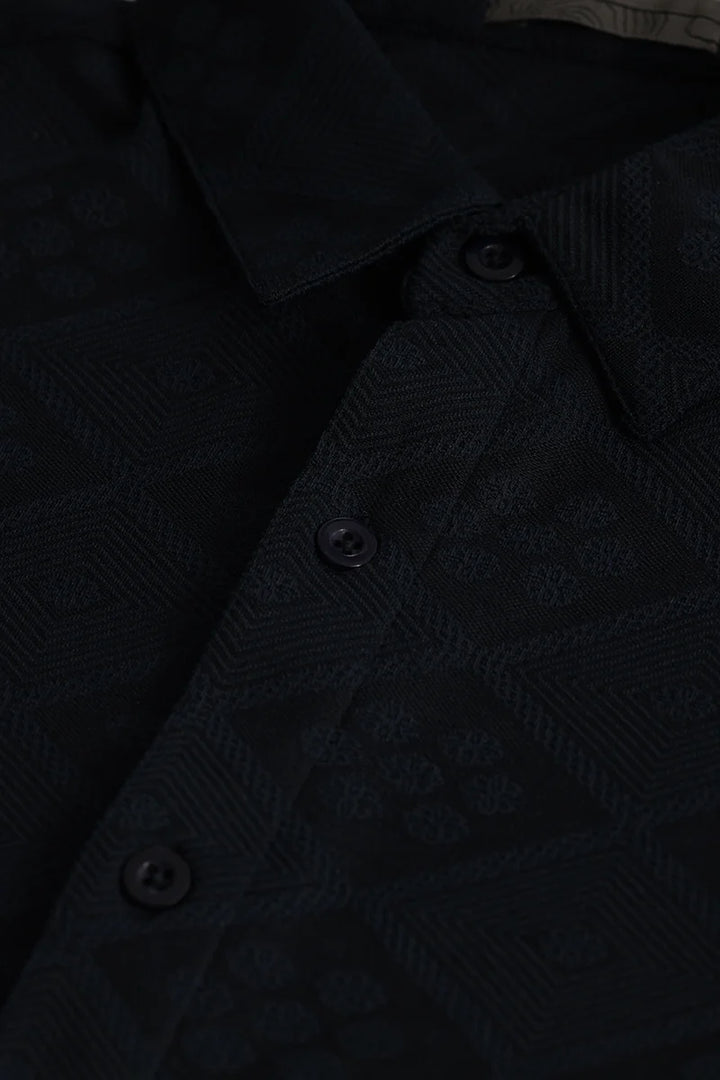 IntricWeave Navy Self-Design Shirt