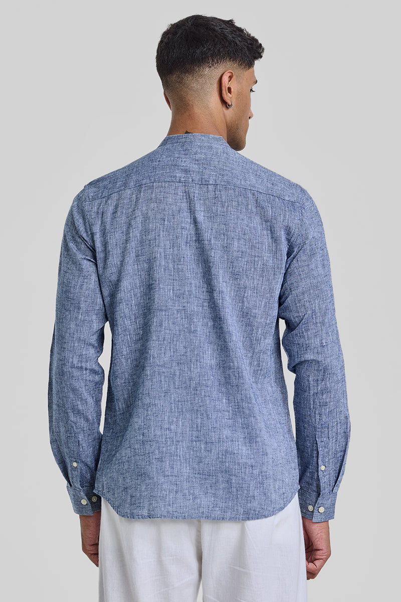 Blue Textured Linen Shirt