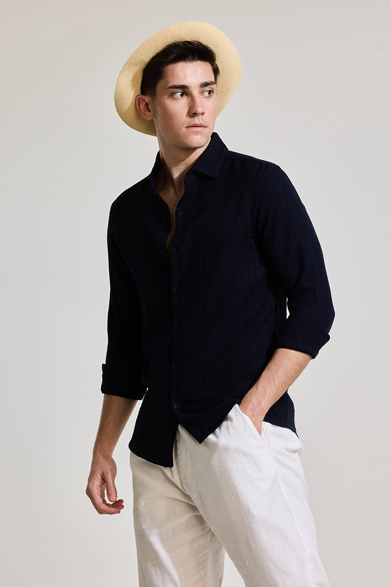 Navy Self-Striped Shirt