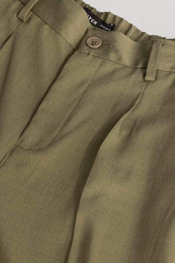 Olive Plain Relaxed Fit Trousers