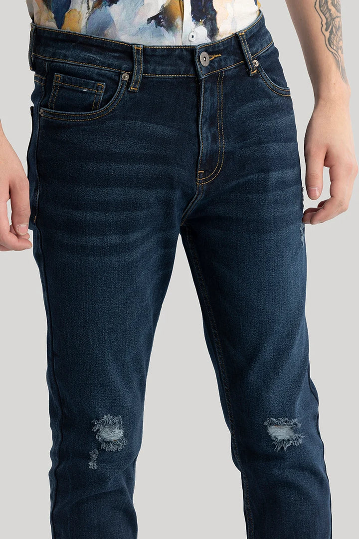 Pascaline Navy Distressed Slim Fit Jeans