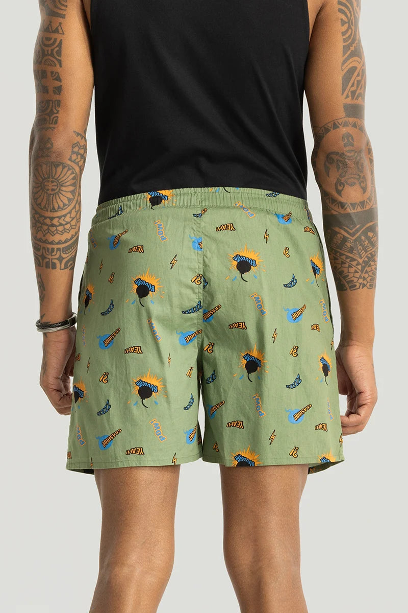 Boom Green Printed Boxers