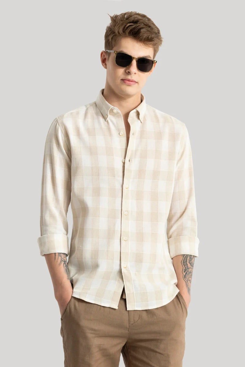 Zoe Nude Linen Checks Shirts