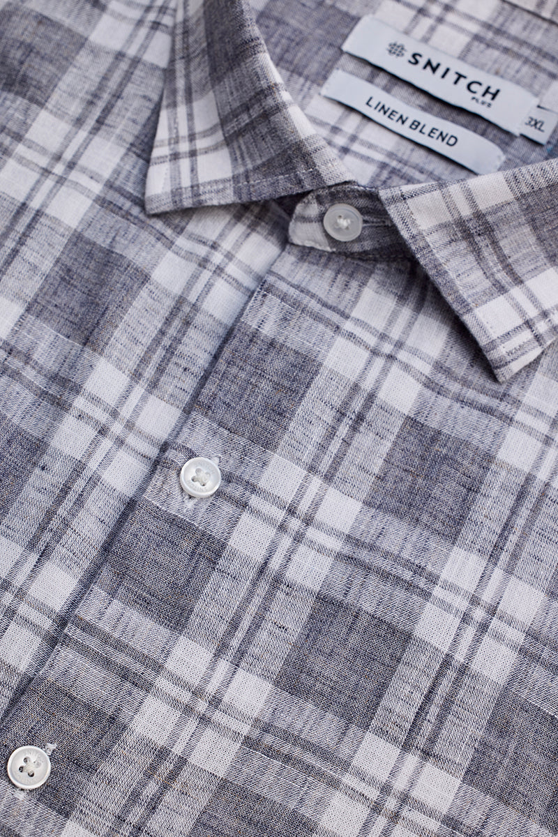 Grey Checks Linen Blend Shirt