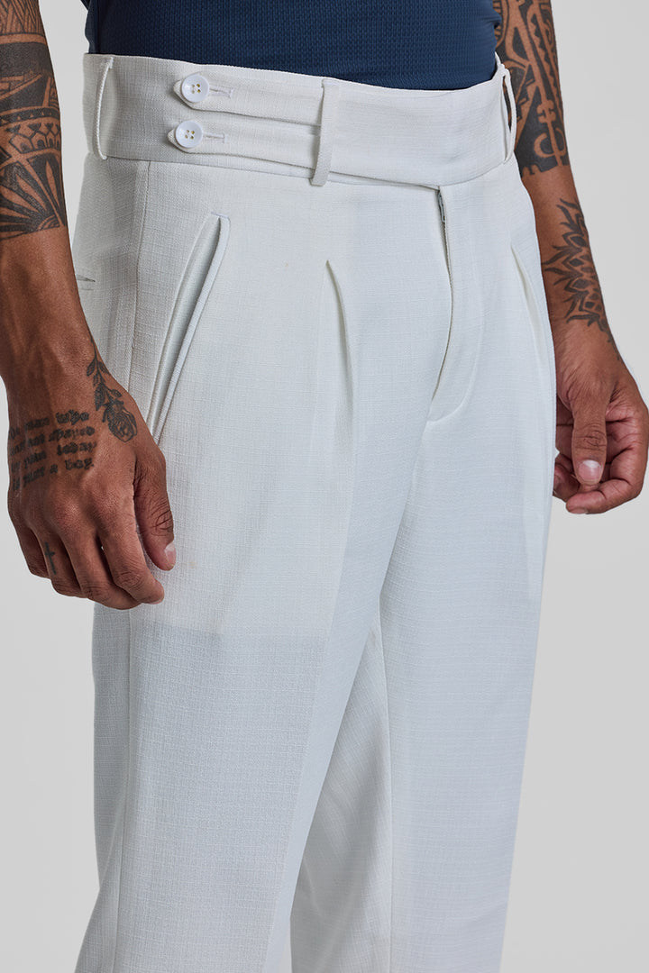 White Relaxed Fit Korean Trousers