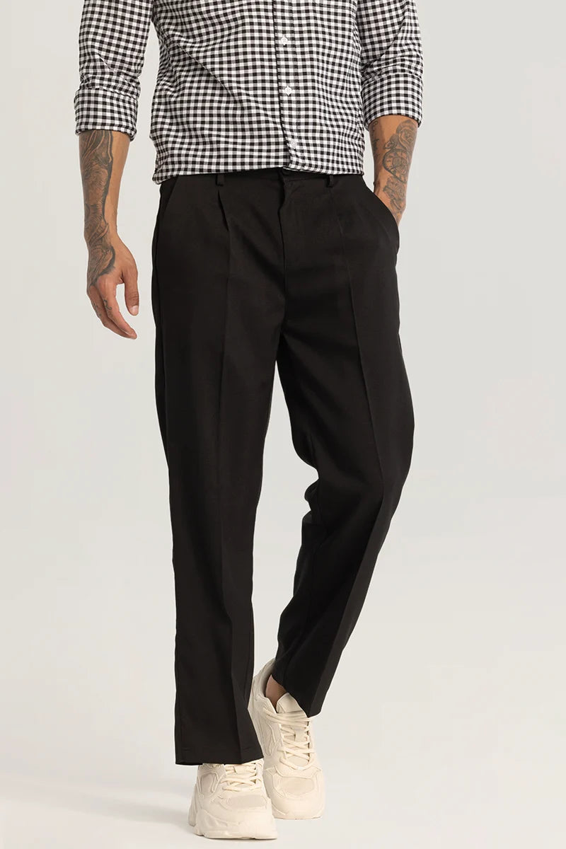 Black Plain Relaxed Fit Trousers