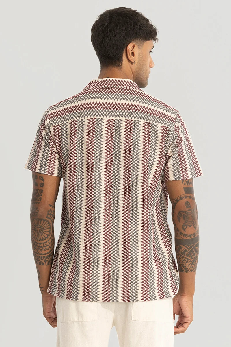 Cream Self Design Stripes Shirt