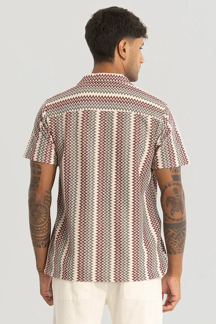 Cream Self Design Stripes Shirt