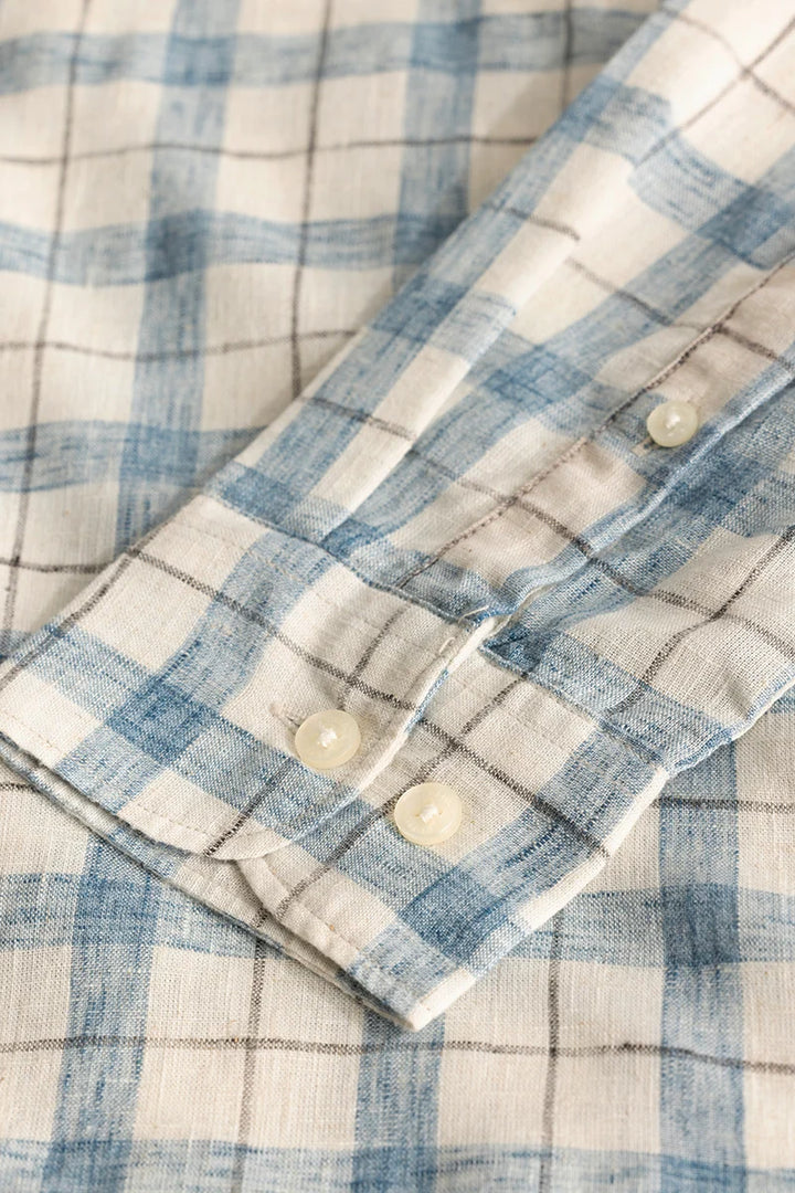 Light Blue Linen Blend Checks Shirt