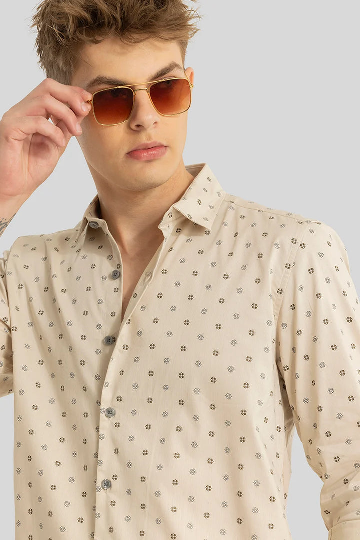 Beige Printed Slim Fit Shirt