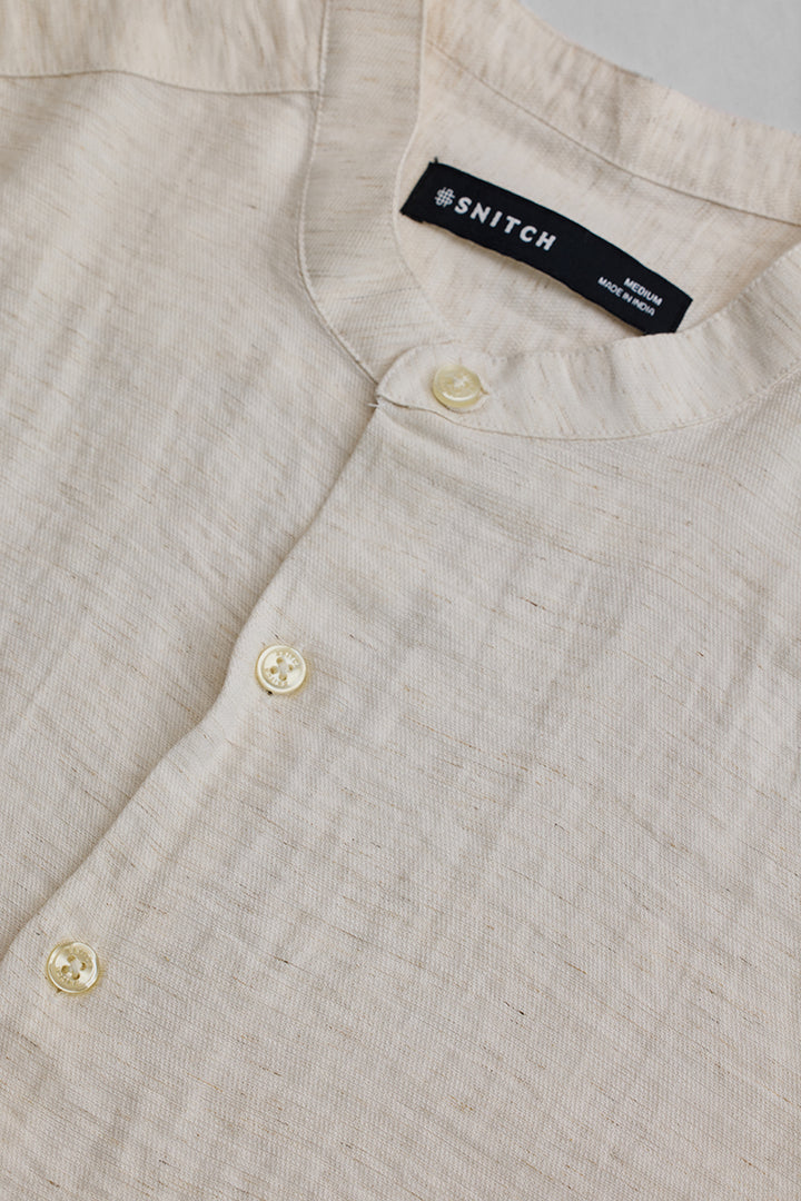 Cream Mandarin Linen Blend Shirt