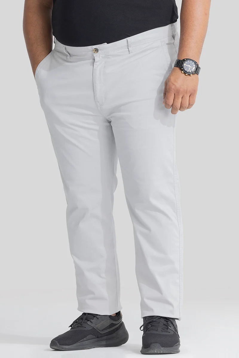 Seemly Off White Plain Regular Fit Plus Size Chinos