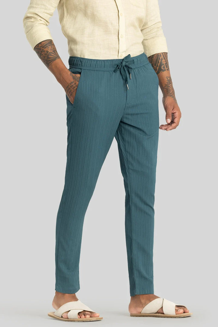 Harbor Teal Plain Slim Fit Trousers