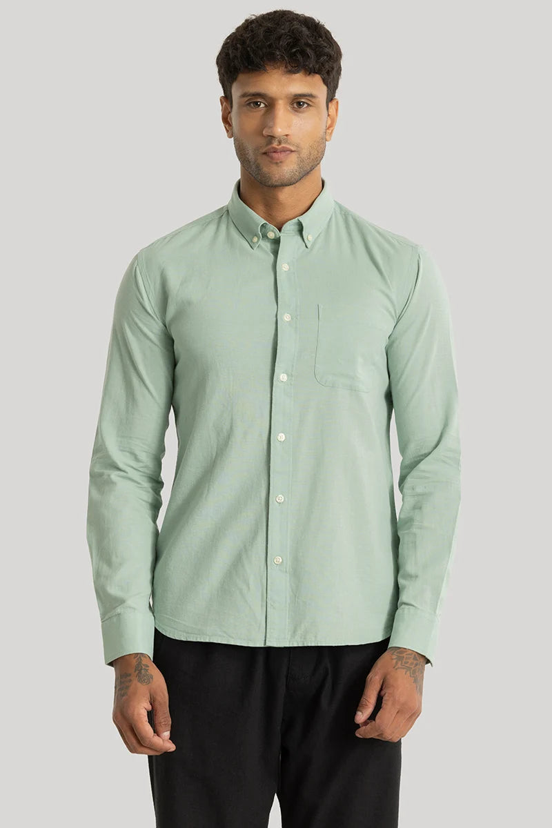 Henri Light Green Plain Linen Blend Shirt