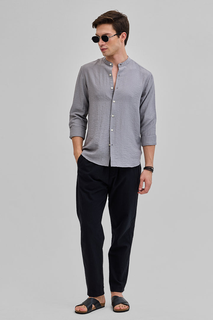 Grey Mandarin Linen Blend Shirt