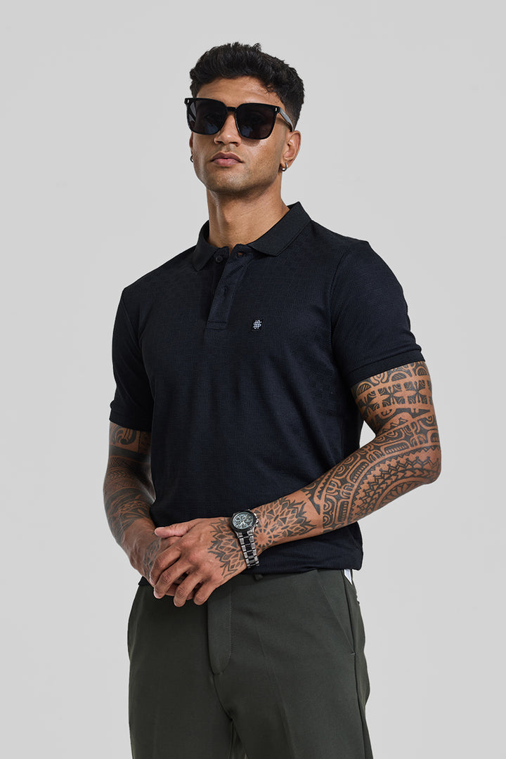 Black Textured Polo T-Shirt