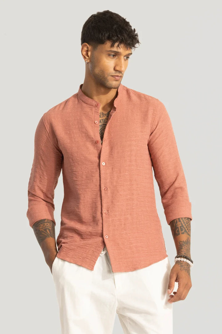 Orange Mandarin Textured Shirt