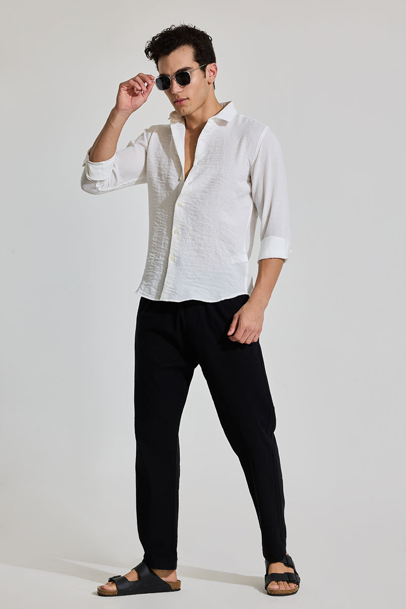 White Textured Slim Fit Shirt