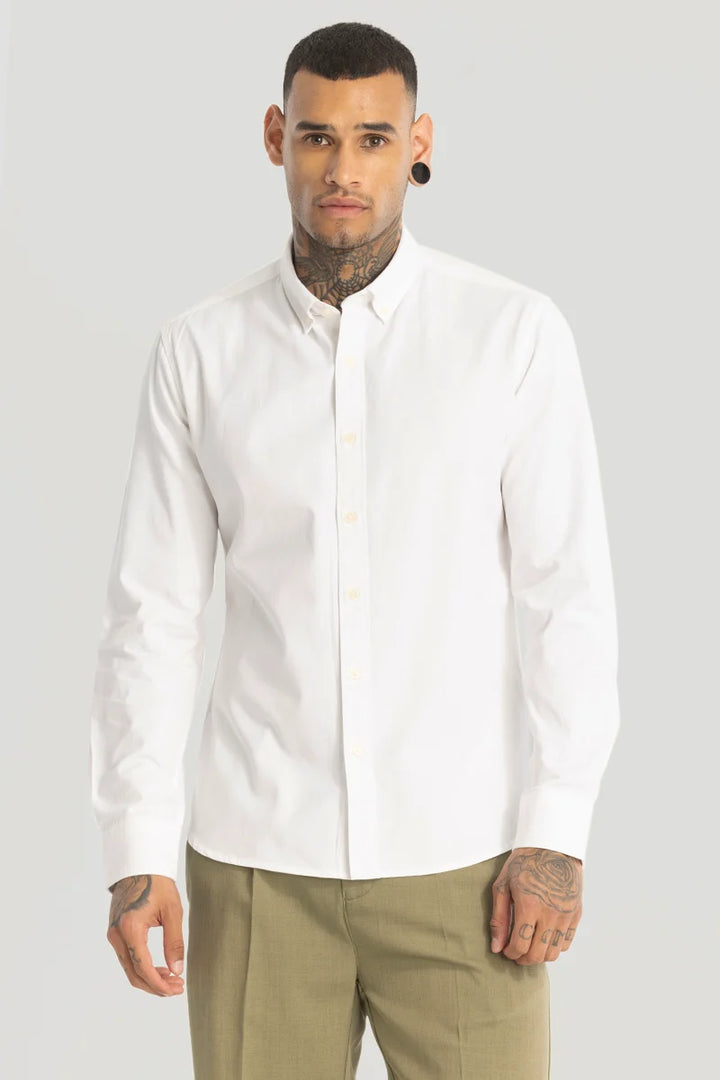 White Elbow Patch Oxford Shirt