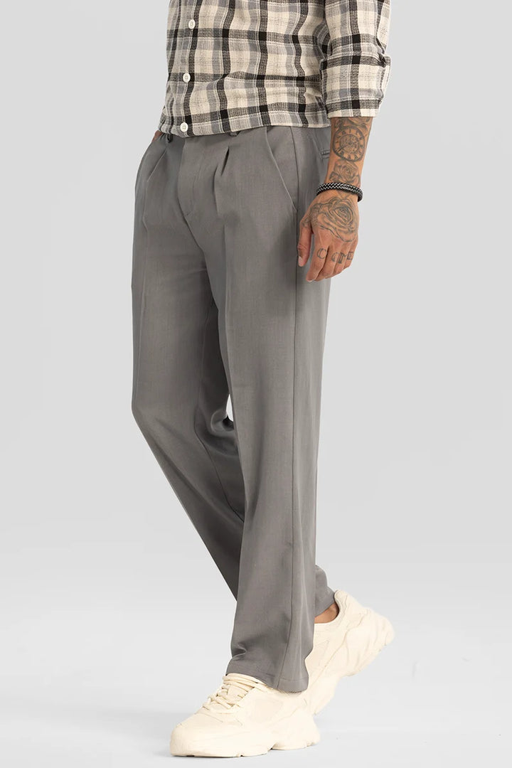 Light Grey Plain Relaxed Fit Trousers