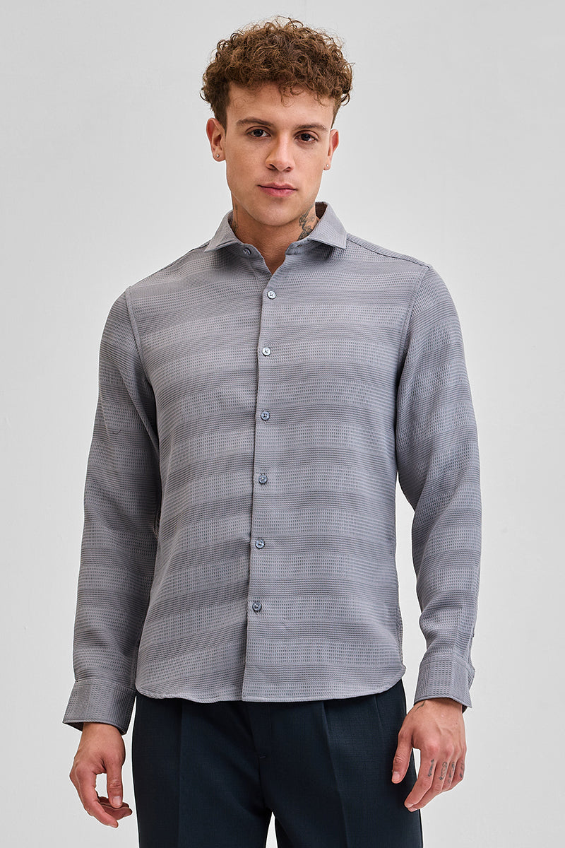 Grey Textured Slim Fit Shirt