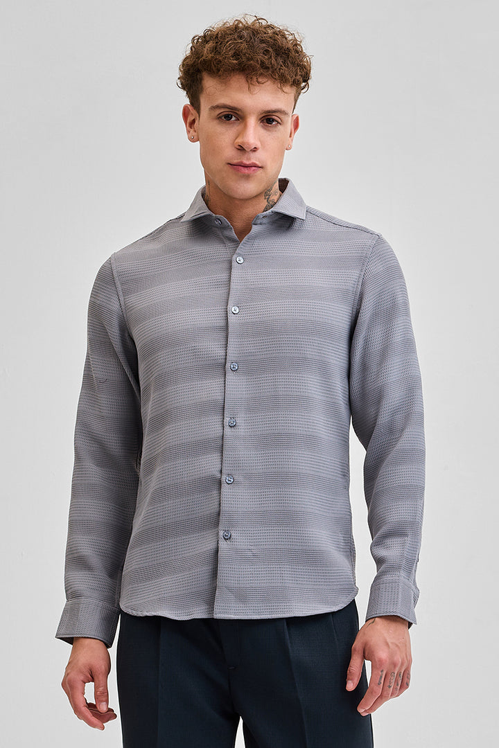 Grey Textured Slim Fit Shirt