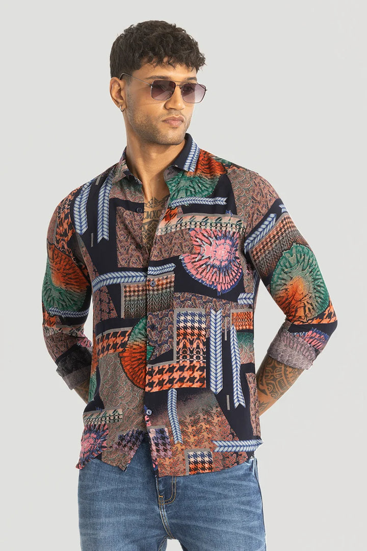 Mauve Slim Fit Abstract Shirt