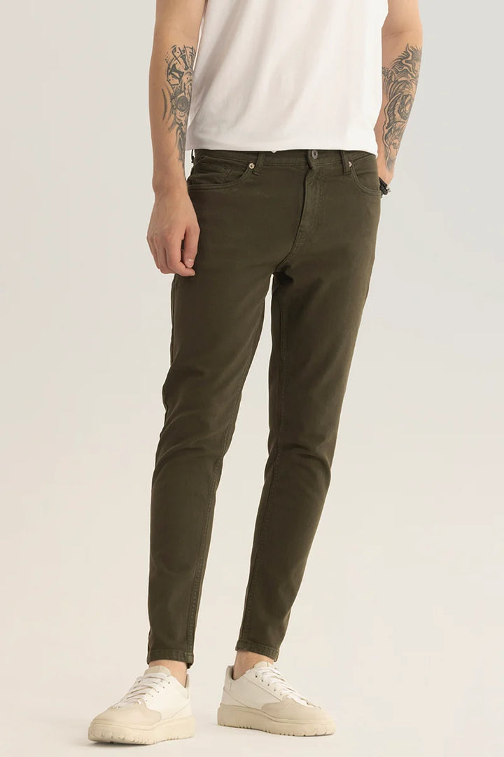 Quantum Olive Plain Skinny Fit Jeans