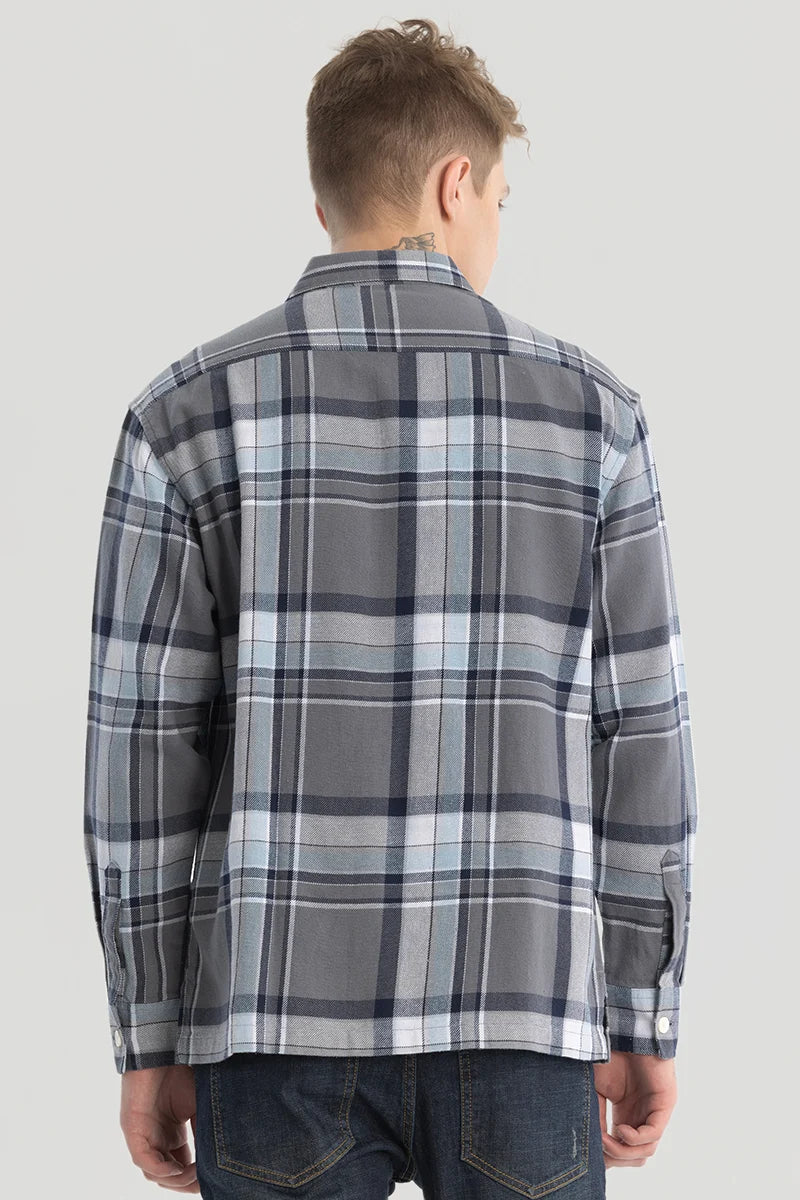 Grey Double Pocket Checks Shirt