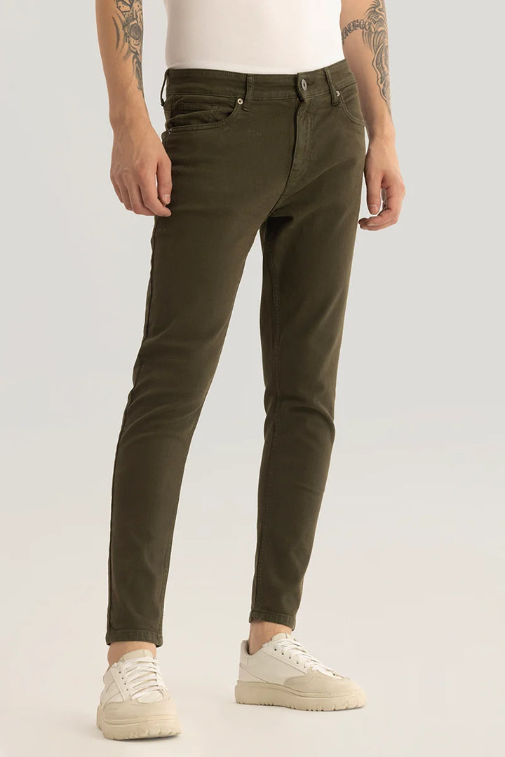 Quantum Olive Plain Skinny Fit Jeans