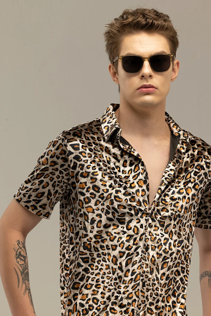 Magne Brown Animal Print Velvet Shirt