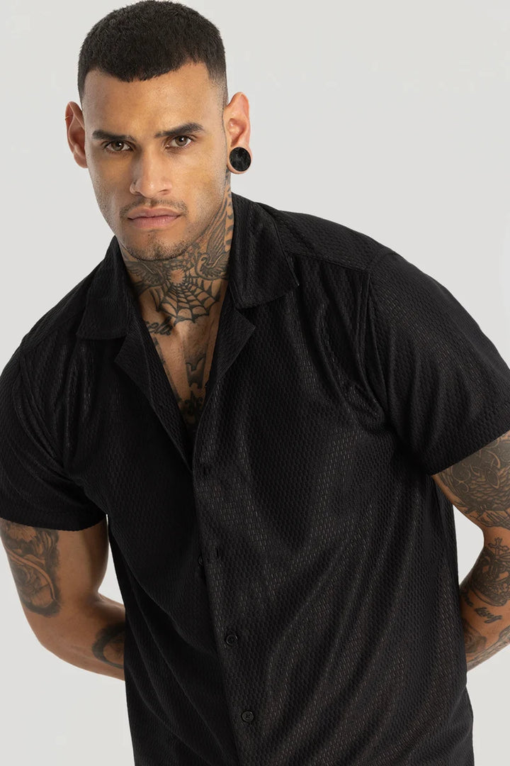 Black Cuban Textured shirt