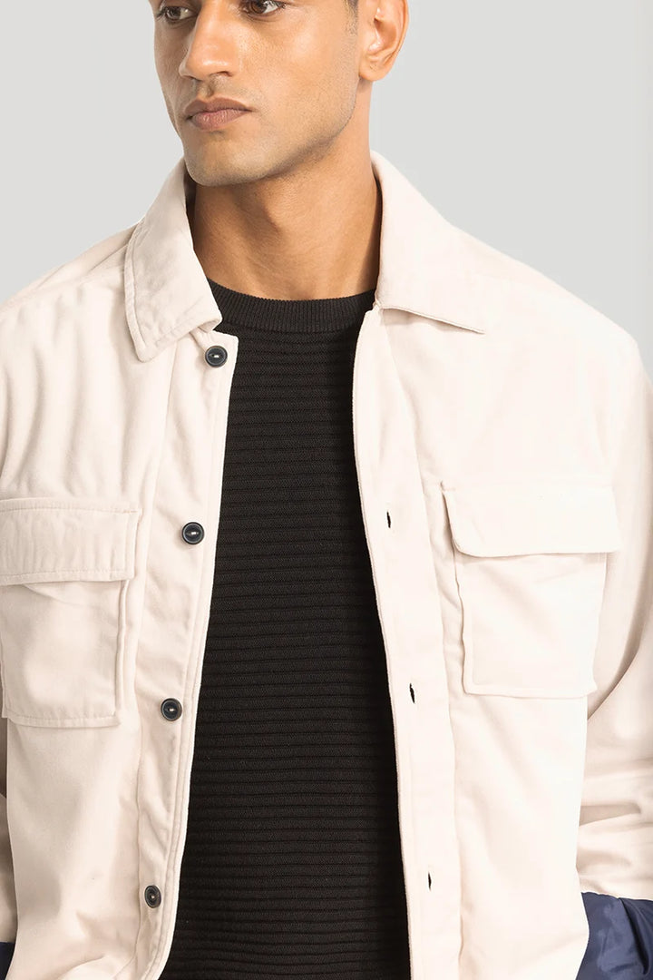 Cream Suede Double Pocket Overshirt