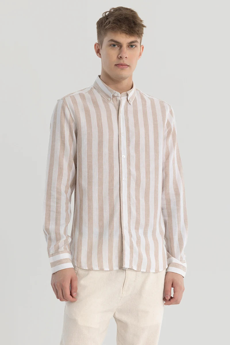 Peach Stripes Linen Blend Shirt