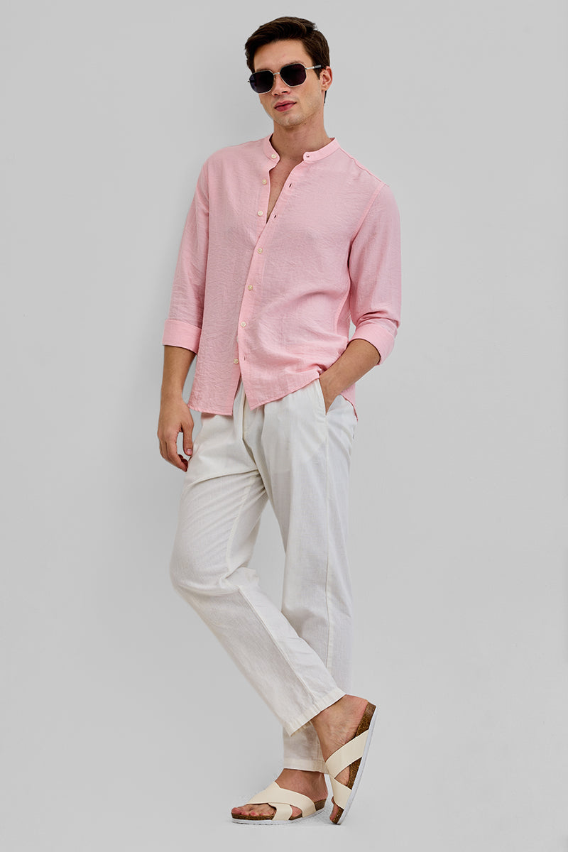 Light Pink Mandarin Linen Blend Shirt