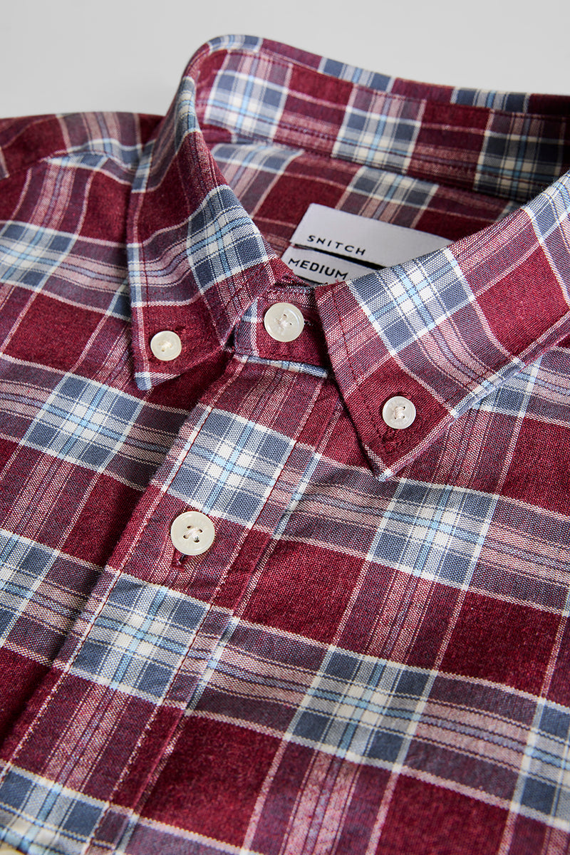 Maroon Checks Slim FIt Shirt