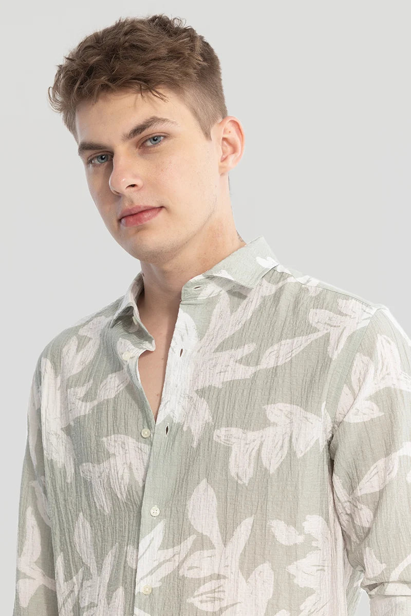 Green Textured Printed Shirt