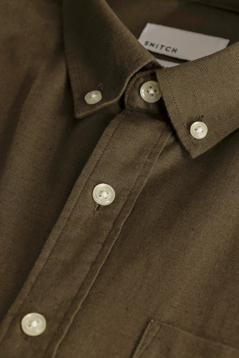 Henri Olive Plain Linen Blend Shirt