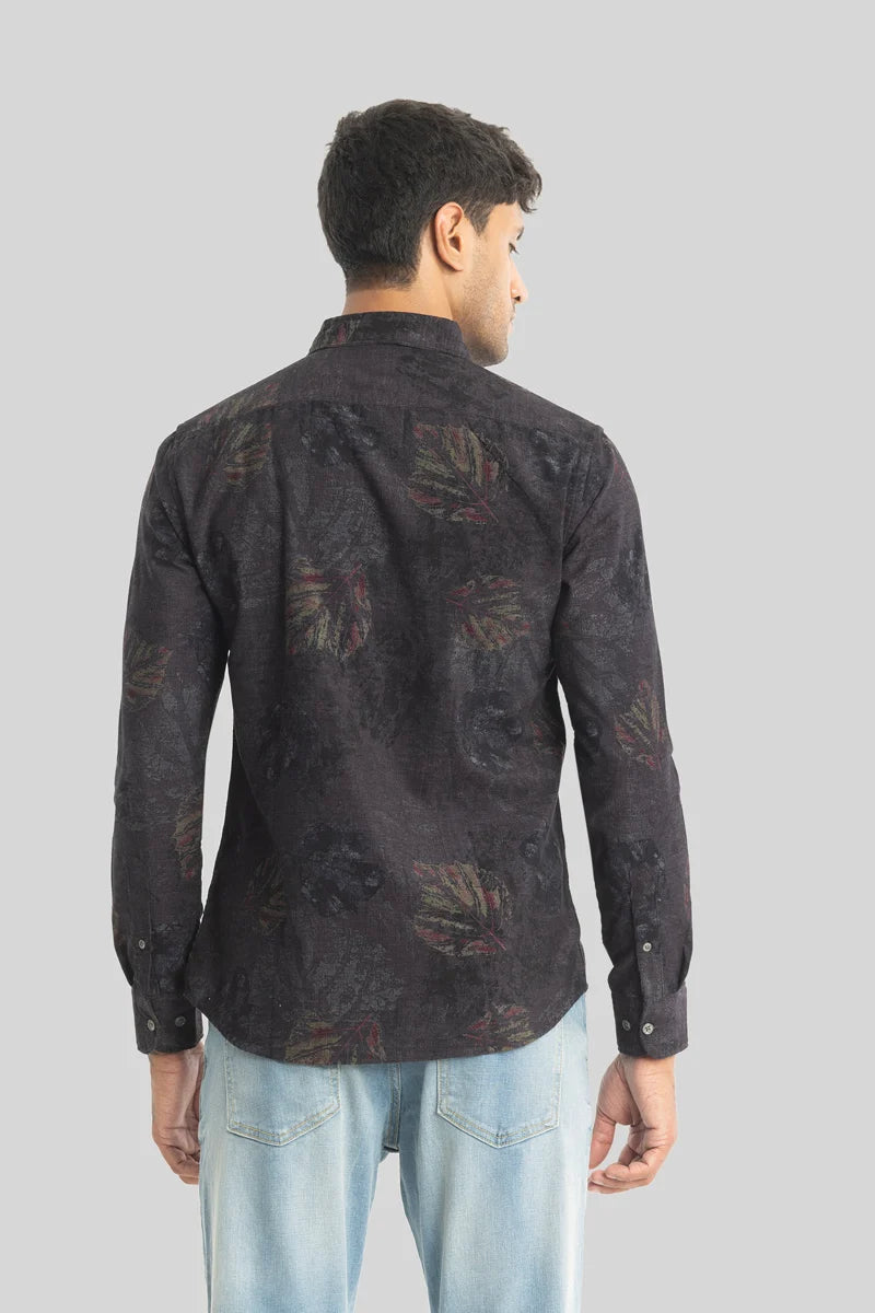 Cesare Charcoal Grey Abstract Corduroy Shirt