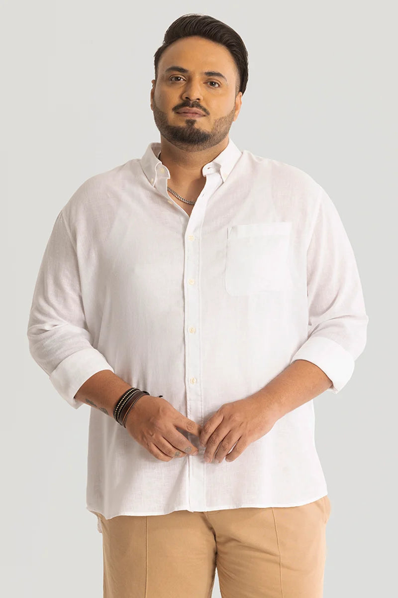 Off White Linen Blend Plus Size Shirt