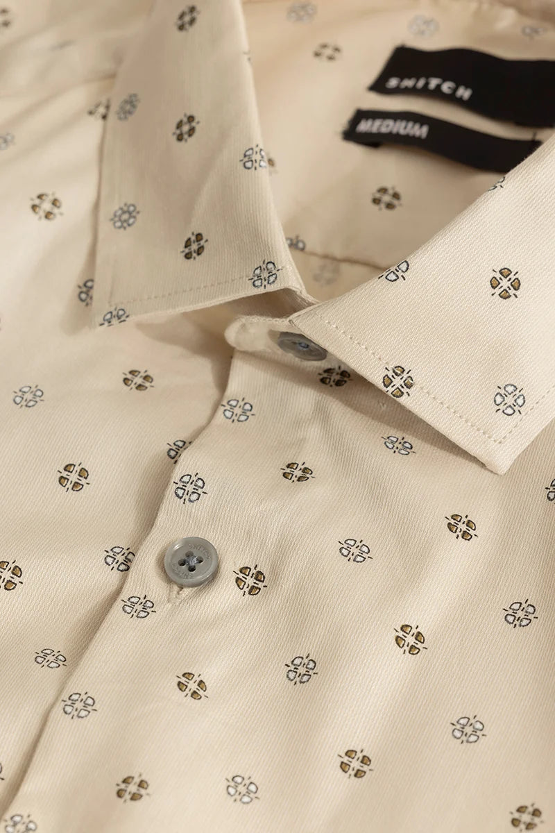 Beige Printed Slim Fit Shirt