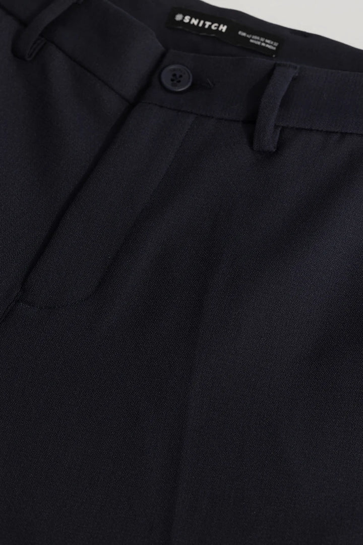 Navy Plain Regular Fit Trousers