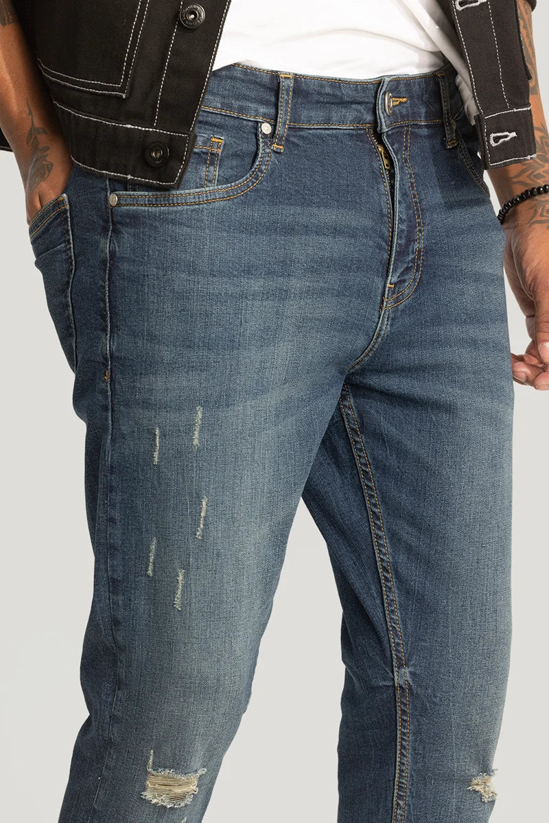 Dark Blue Distressed Skinny Fit Jeans