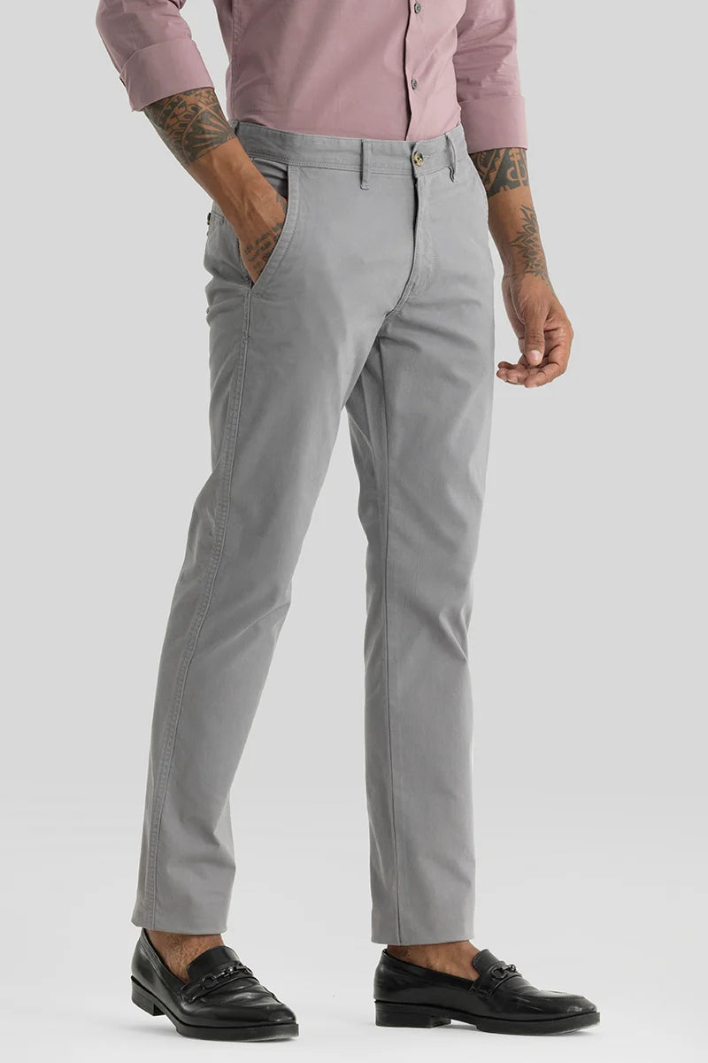 Astral Grey Plain Slim Fit Chinos